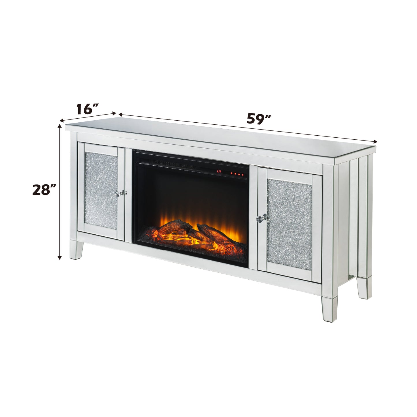 Silver TV Stand with Electric Fireplace & Storage - 65" TV Size