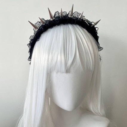 Studded Lace Headband for Women - Black