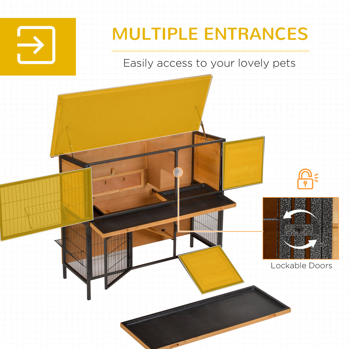 Large Wooden Rabbit Hutch 48 Inch Two-Story Pet House with Ramp & Waterproof Roof