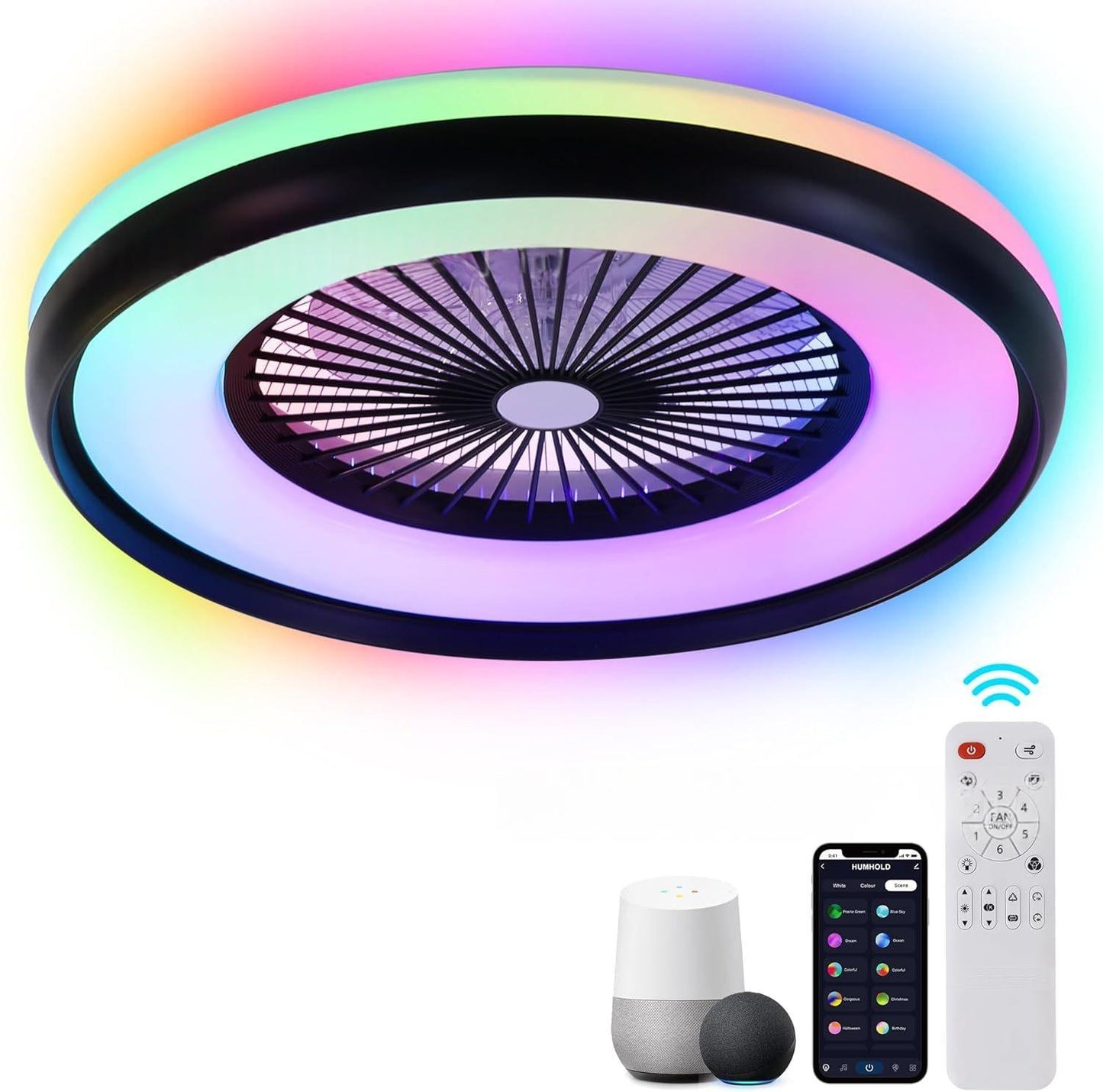 RGB Smart Ceiling Fan Light with Graffiti Design - Dimmable App Control