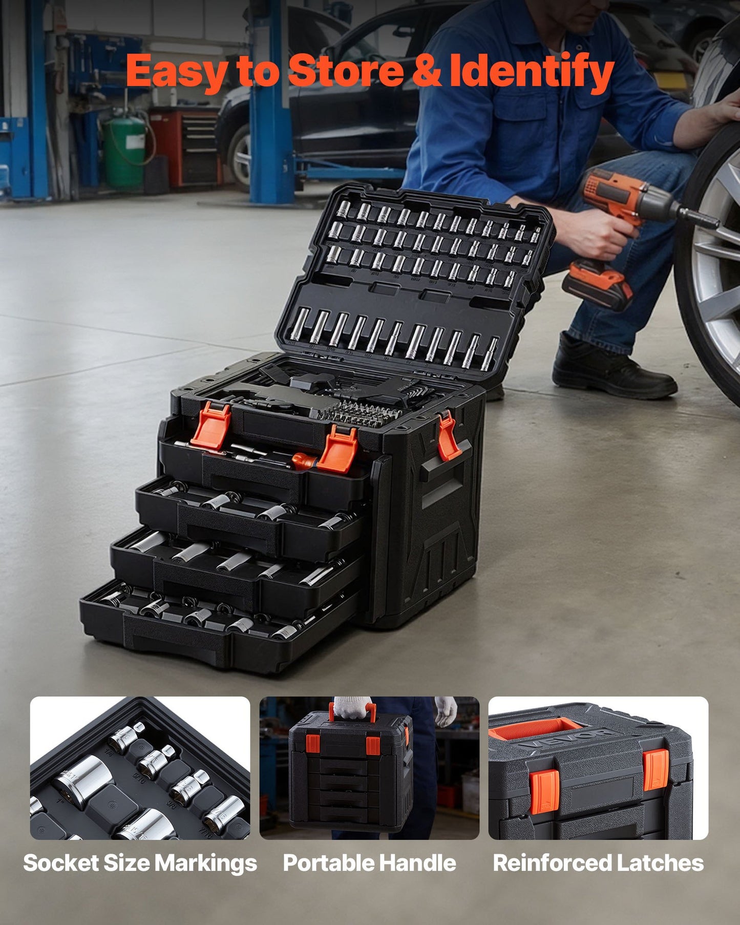 256-Piece Mechanic Tool Set with Socket Wrenches & Storage Case - SAE & Metric