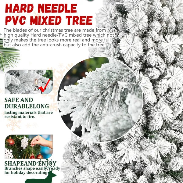 8ft LED-Lit Flock Christmas Tree with 1445 PVC Branch Tips