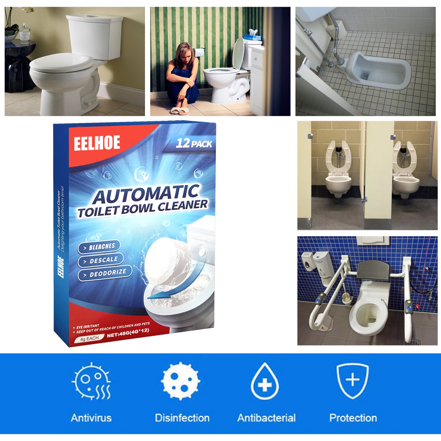 Toilet Cleaning Tablets Effervescent 12pcs - Bathroom Disinfectant