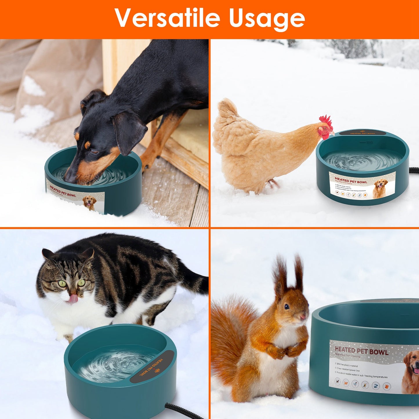 Heated Water Bowl for Dogs & Cats - 74.4oz IP67 Waterproof