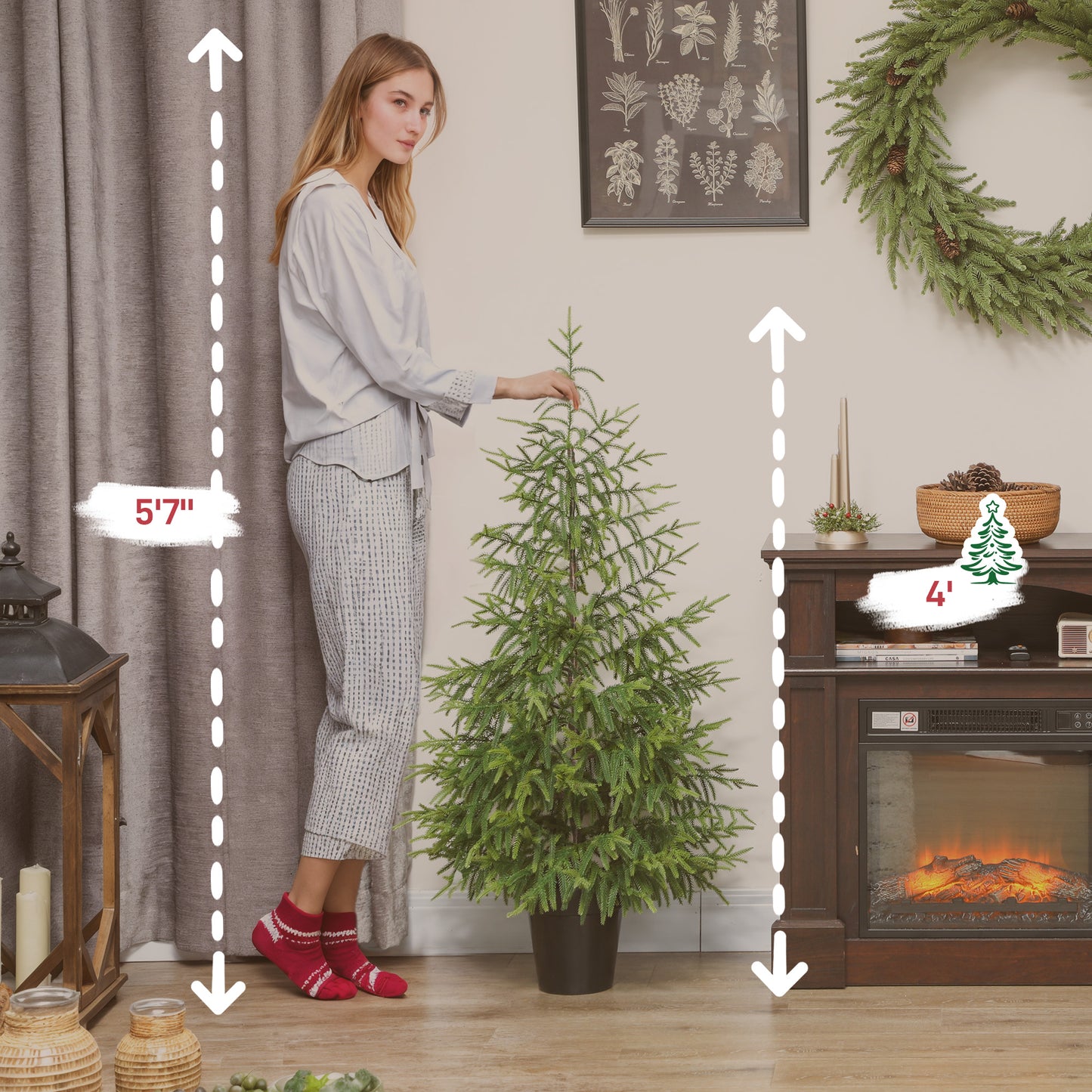 Set of 2 4 ft Artificial Christmas Trees - Green Norfolk Pine