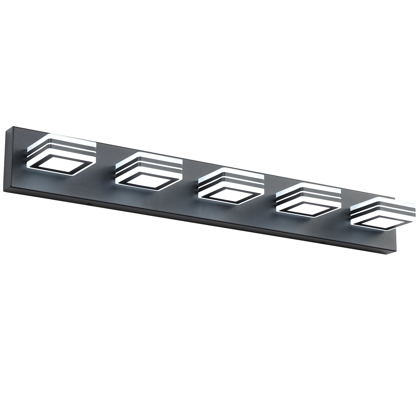 32-Inch Modern Black LED Vanity Light with Square Acrylic Shades