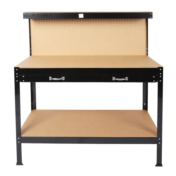 Steel Workbench with Drawer and Peg Board - 63 Inch Workshop Tool Storage