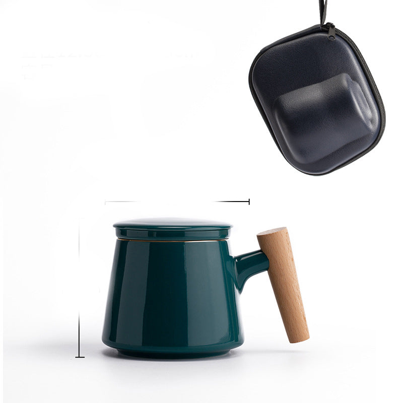 Ceramic Office Cup with Wooden Handle - Multiple Styles & Travel Bag