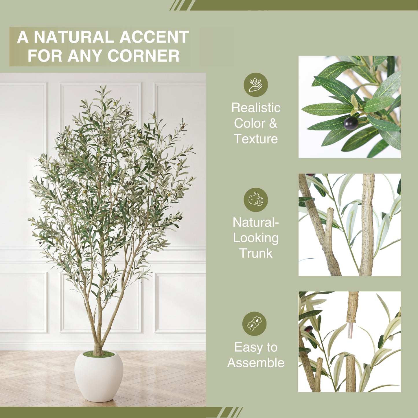 8FT Artificial Olive Tree with Modern White Planter - Indoor & Outdoor
