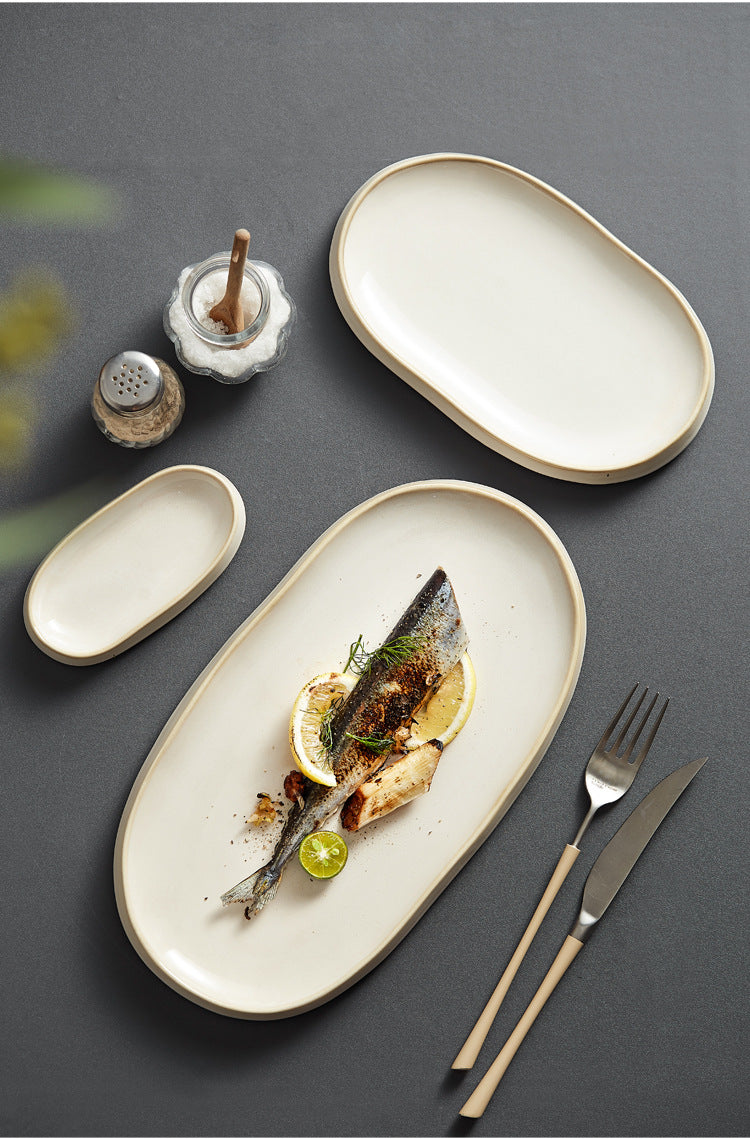 Ceramic Fish Steaming Plate - Household Kitchen Dining Tableware