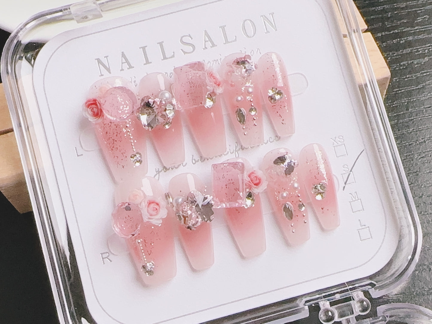 Pink Gem-Embedded Press On Nails - 10 Piece Set