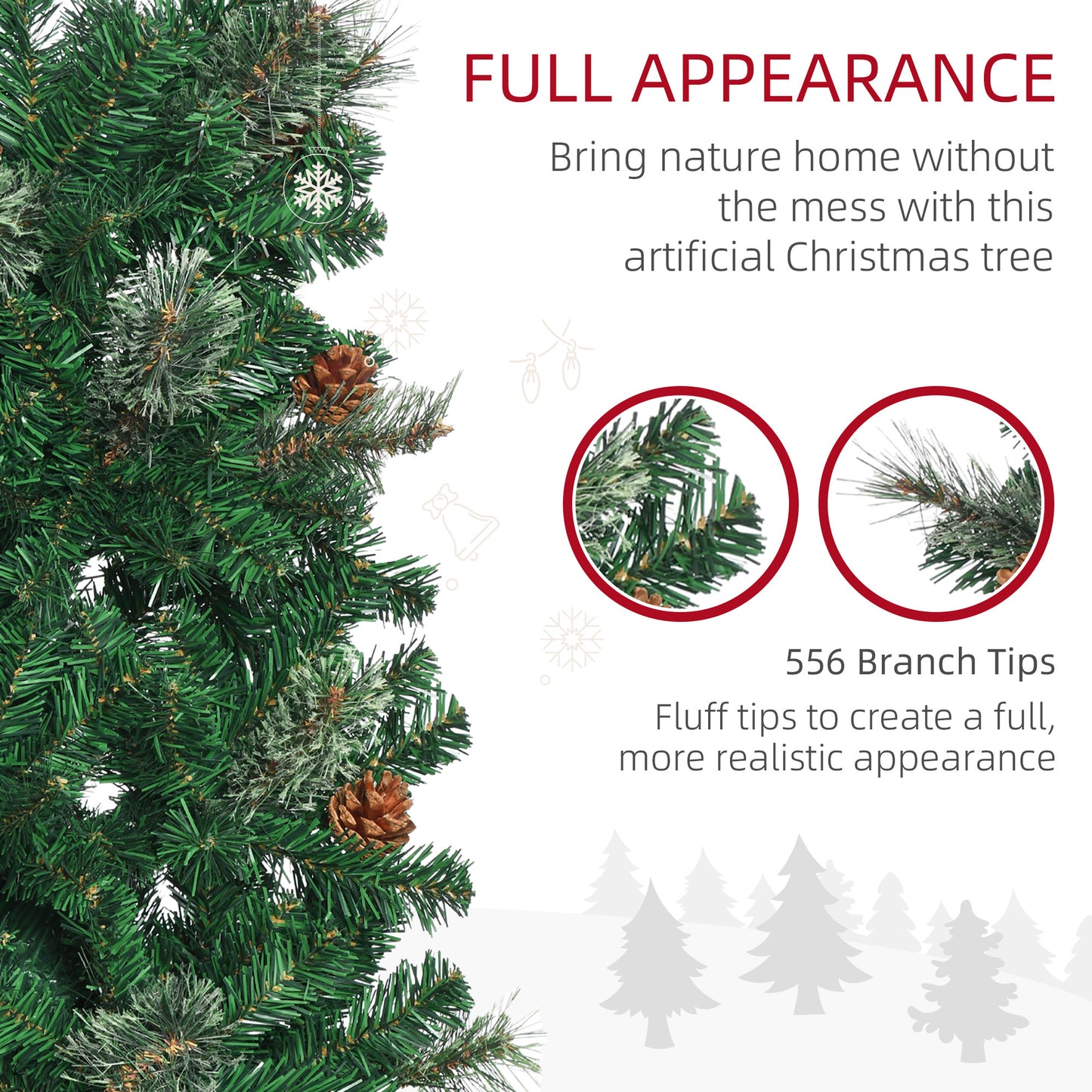 6.5-Foot Slim Pencil Christmas Tree with Pine Cones - Green