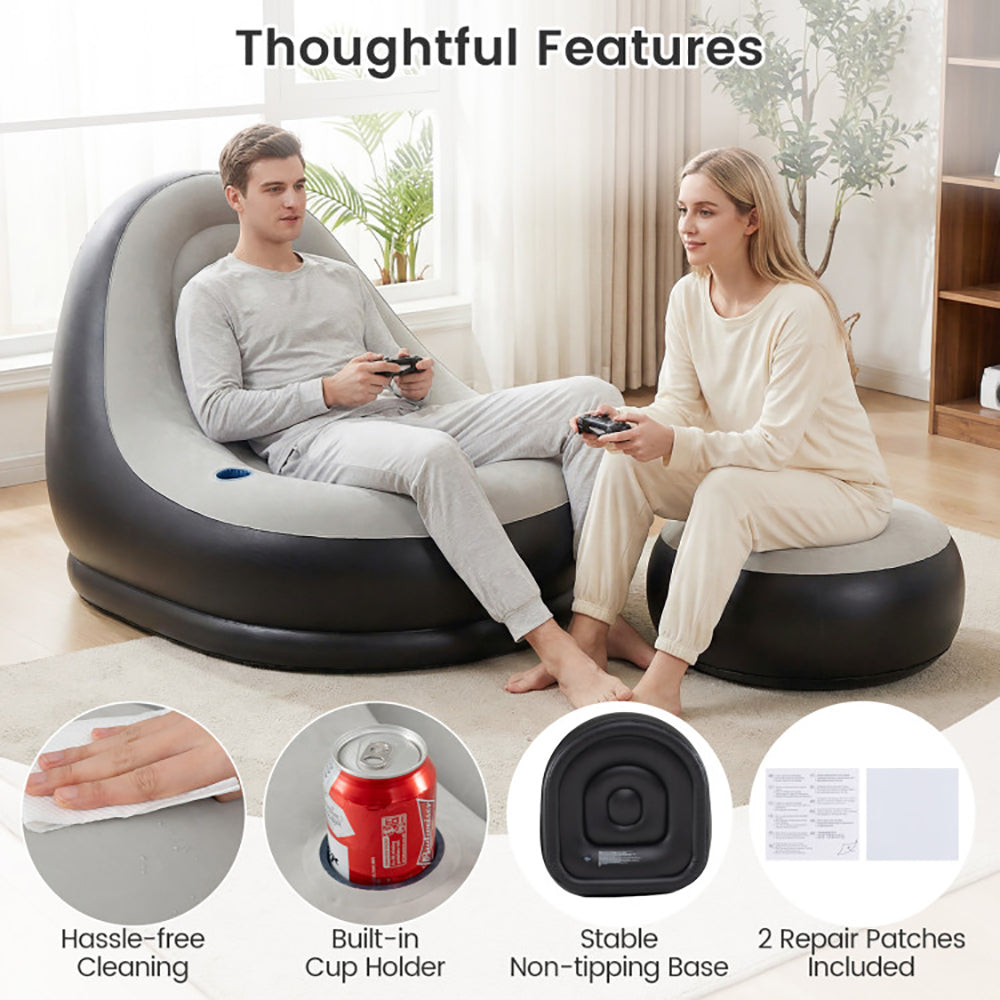 Inflatable Lounge Sofa With Ottoman Portable Air Of Up To 220 Lbs For
