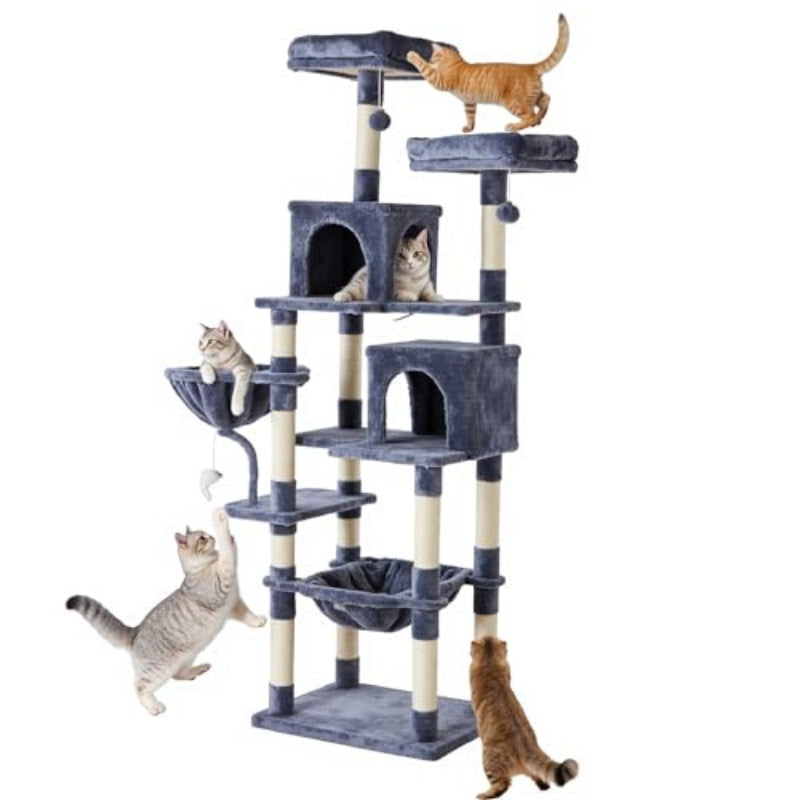 Large Multi-Level Cat Tree Tower with Sisal Posts, Hammock & Extended Platforms