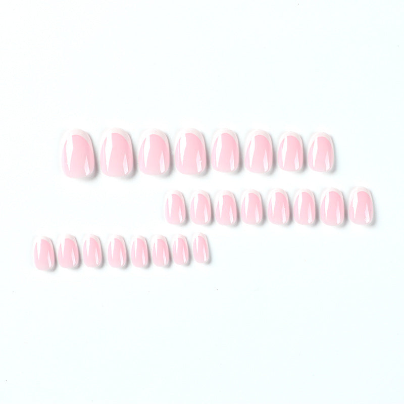 French White Edge Nail Stickers - 24pc Pink Press-On Set