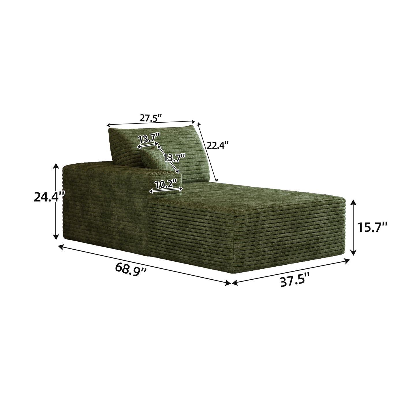 Left Sleeper Chair - Green Plush Corduroy Sofa