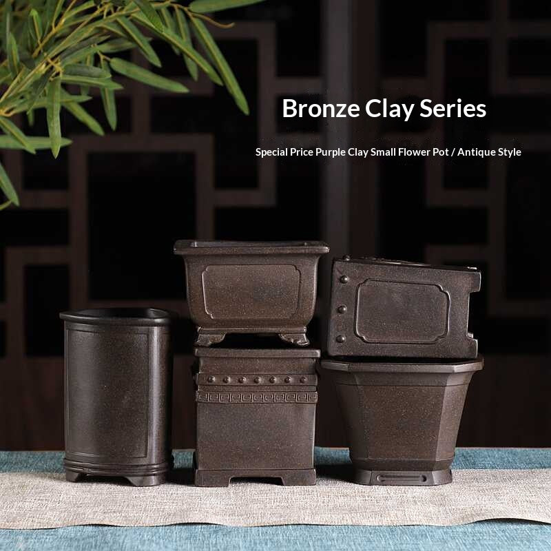 Indoor Plant Flower Pot Set with Multiple Styles and Drainage Holes - Small Yixing Clay Planters