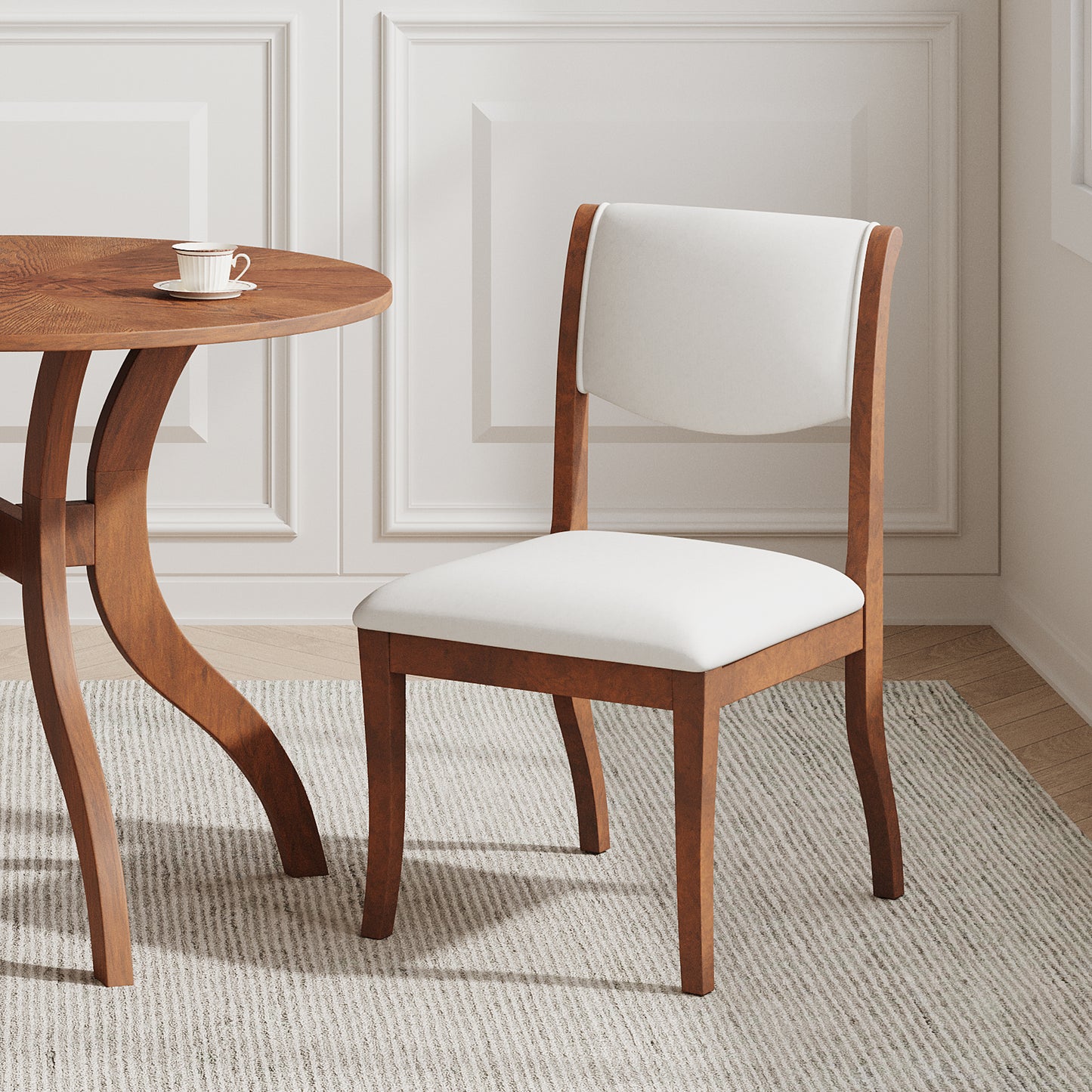 Upholstered Dining Chairs Set of 2 - Walnut Finish, Linen Fabric