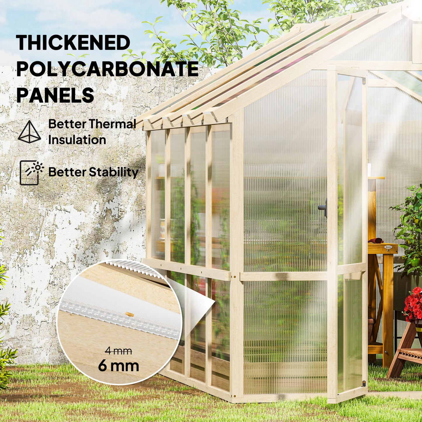 Walk-In Greenhouse Kit - 6.6 x 8 Ft. Polycarbonate with Lockable Door