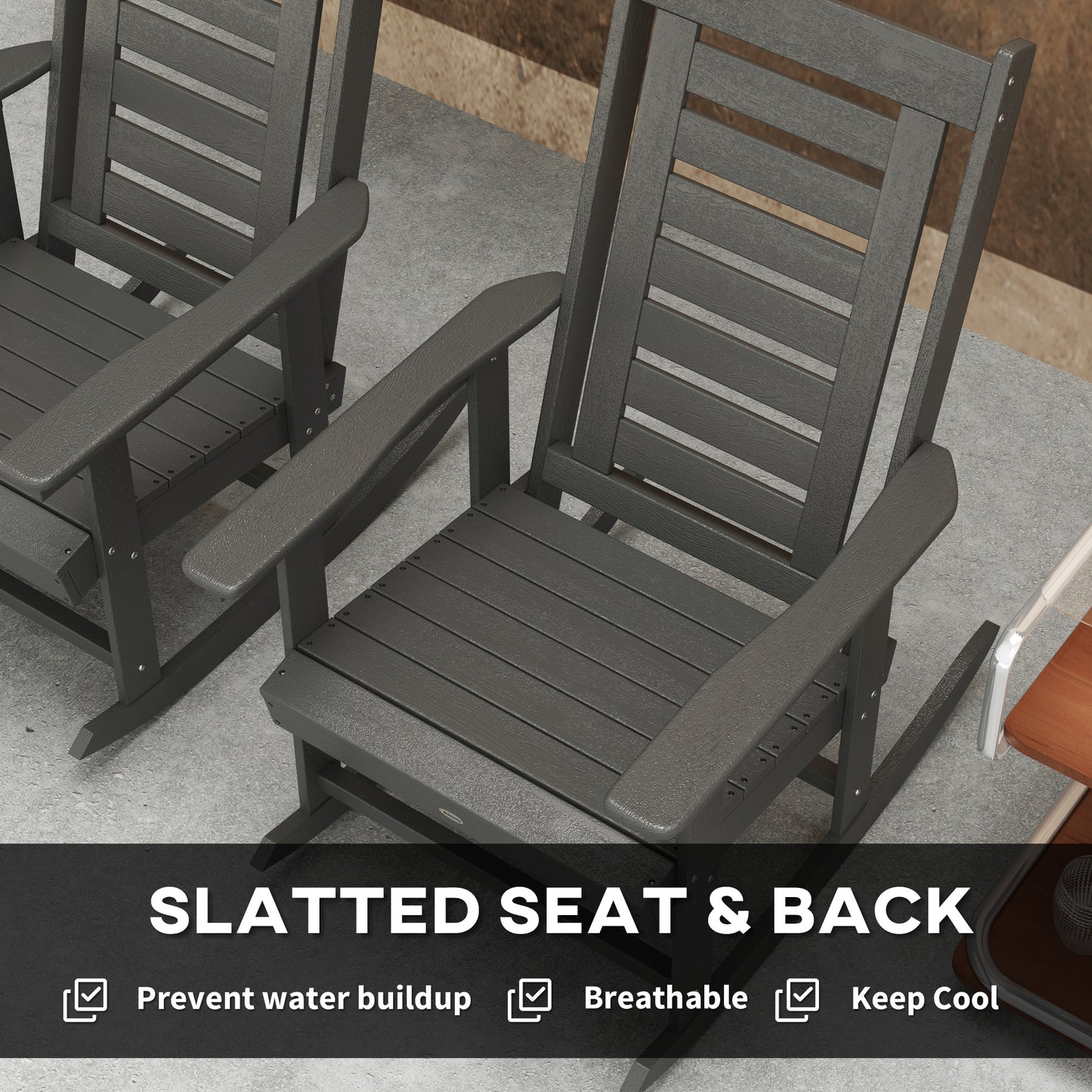 2-Piece Patio Rocking Chair Set - HDPE Outdoor Rockers, Dark Gray
