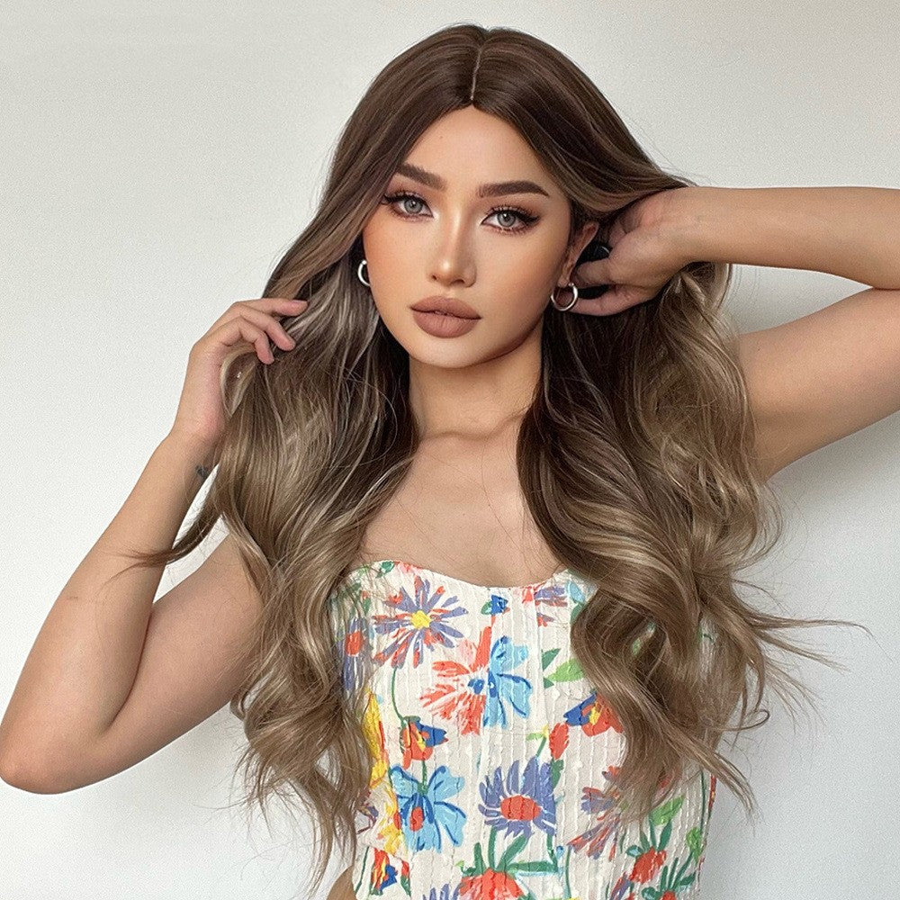 Medium Long Curly Synthetic Wig - Gradient Gray and Brown Hair