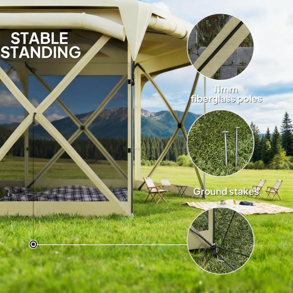 11x11 ft Pop-Up Gazebo Tent with Removable Roof Cover - Beige