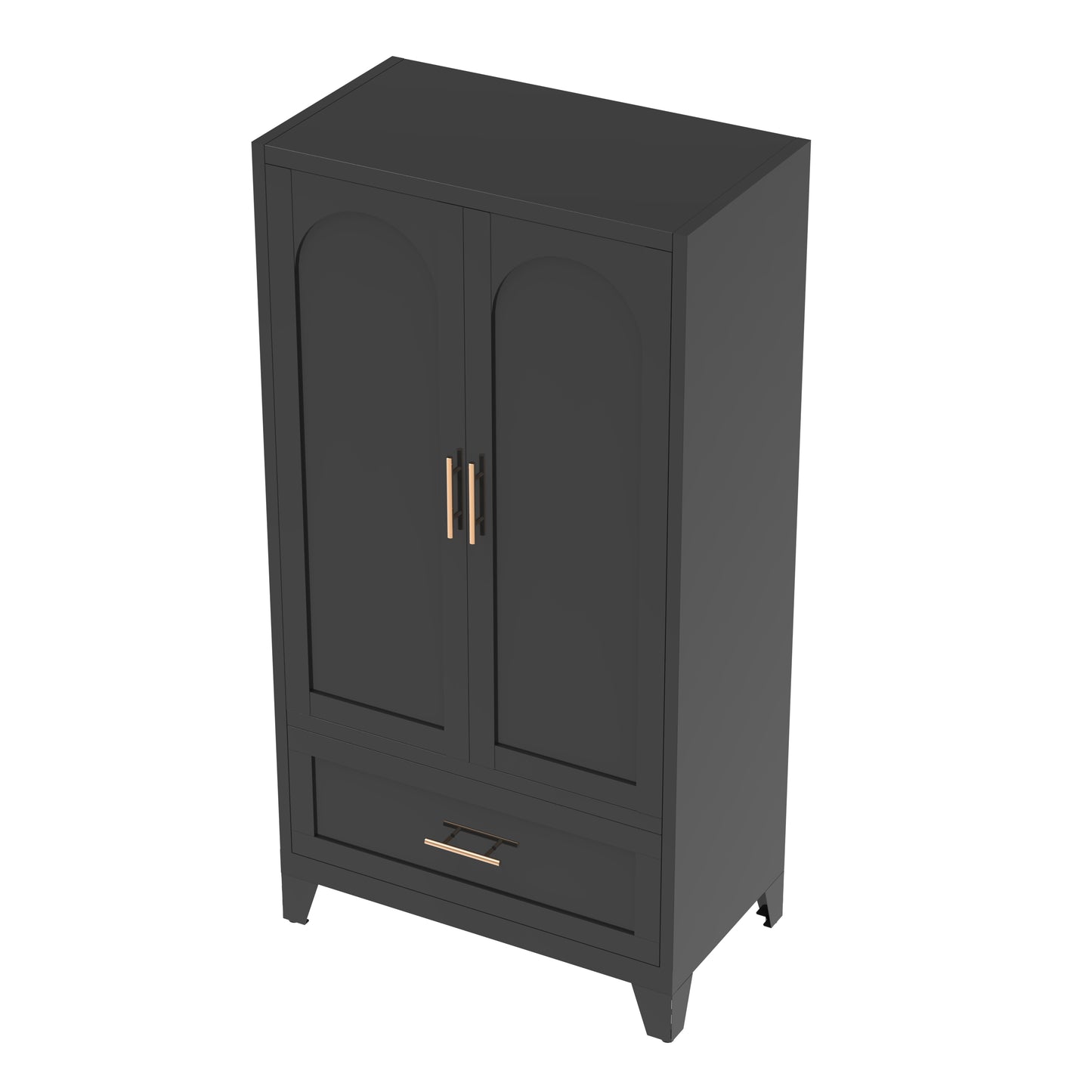 60" Tall Metal Wardrobe Cabinet with Drawer & Hanging Rod - Black