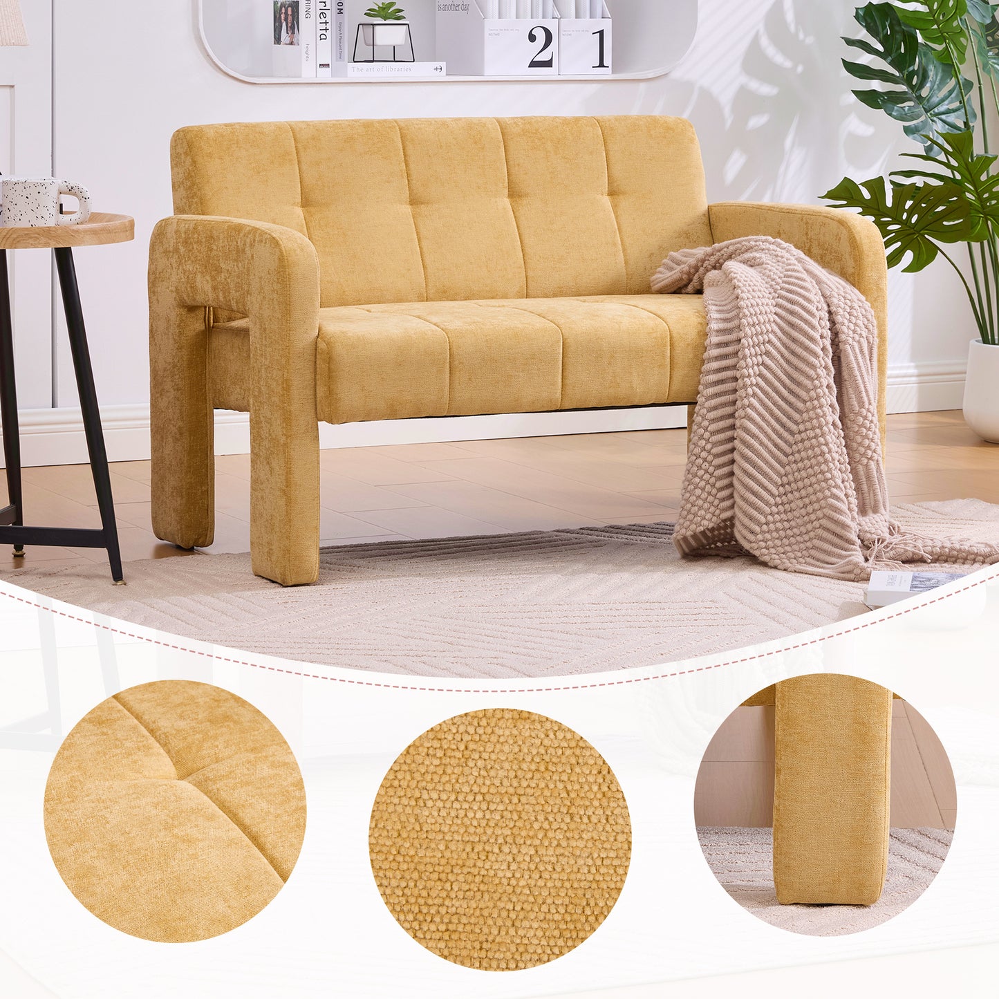 Compact Upholstered Double Armchair Sofa - Yellow