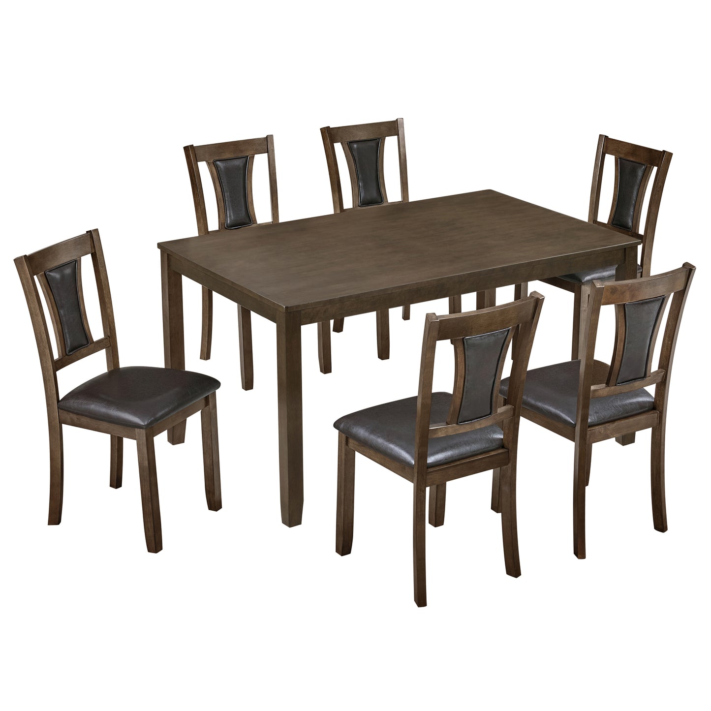 Modern 7-Piece Dining Table Set with 6 Upholstered Chairs - Walnut