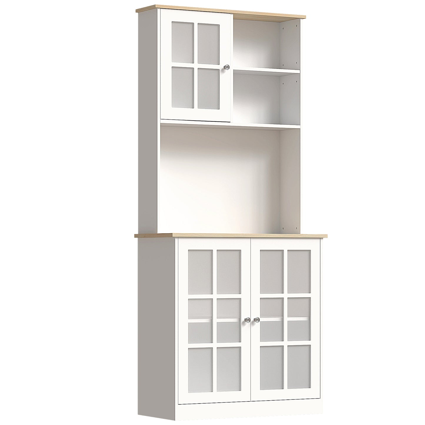 72" Freestanding Kitchen Pantry Cabinet with Hutch - White