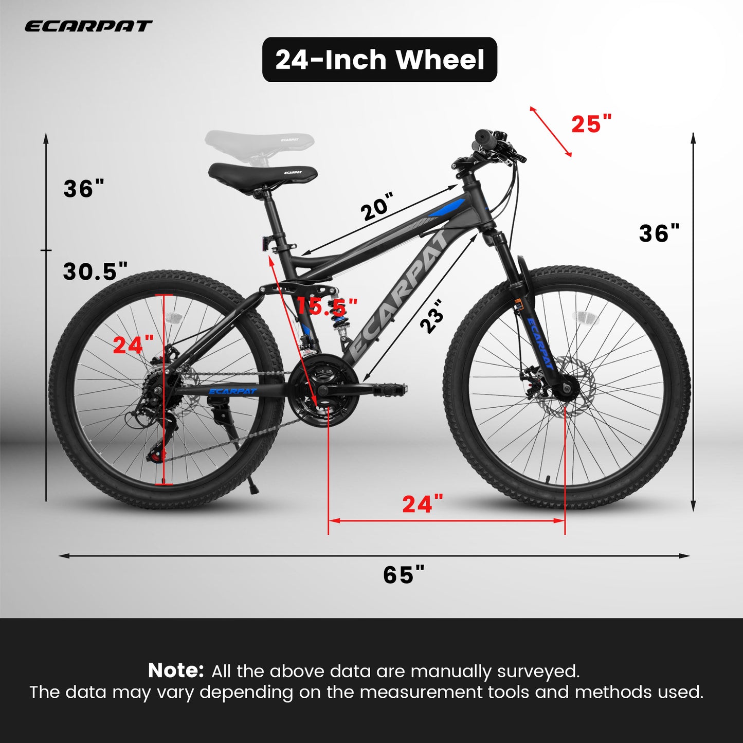 24-Inch Mountain Bike with Full Suspension - Black