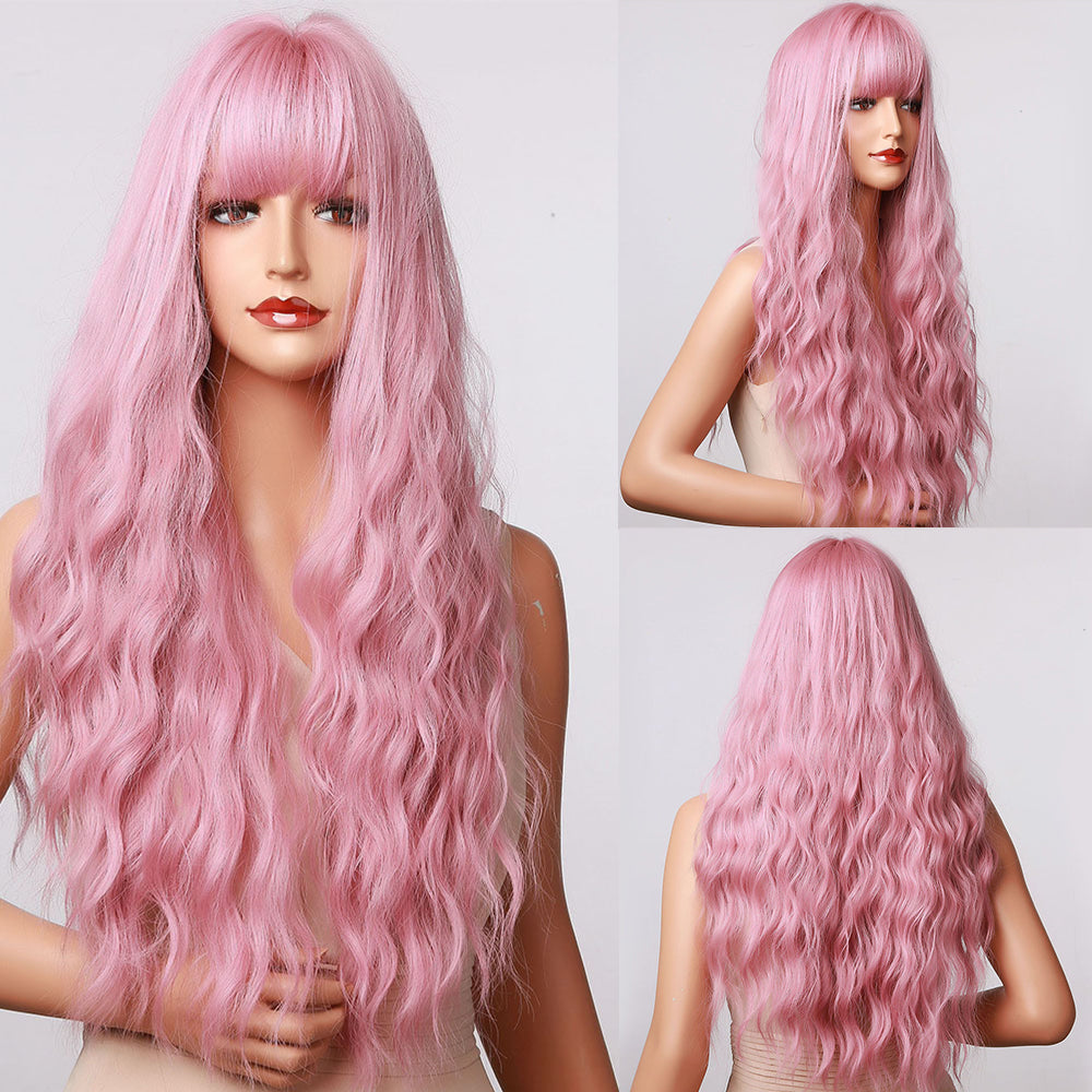 High Temperature Synthetic Wig with Gradient Colors and Bangs - Stylish & Dyeable Hairpiece
