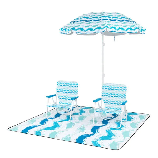 4-Piece Beach Set with 6.2ft Sun-Proof Umbrella, 2 Chairs & Blanket
