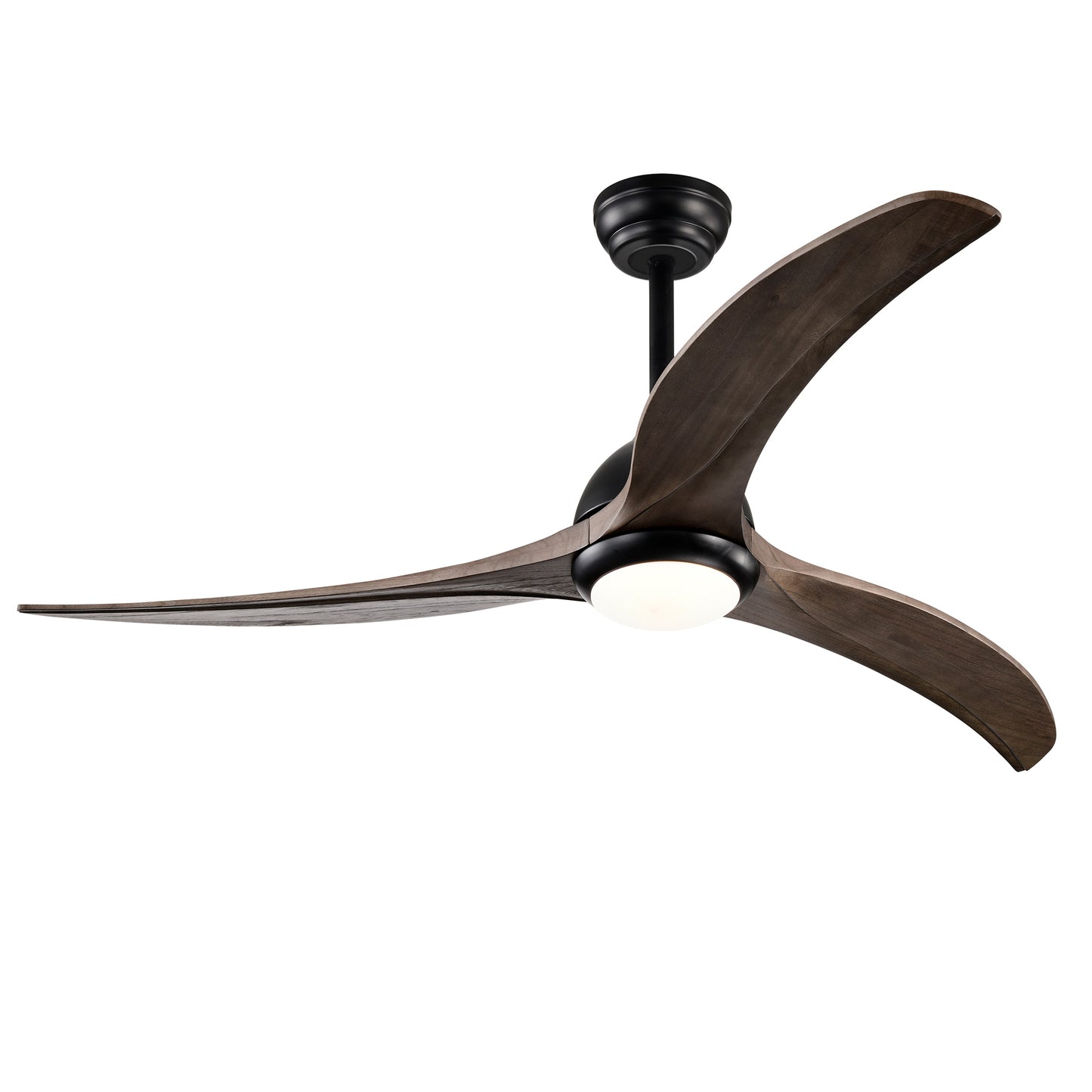 52-Inch Solid Wood Blades Ceiling Fan with Light & Remote Control - Matte Black