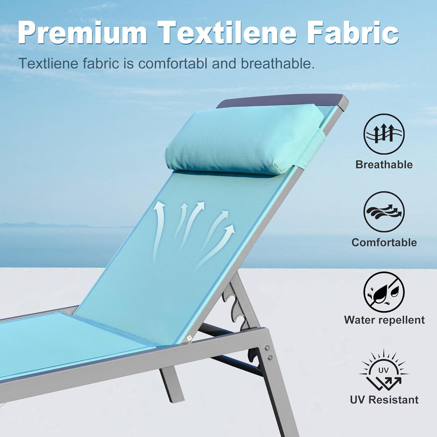 Patio Chaise Lounge Set, 3 Pieces Aluminum Adjustable Pool Chairs