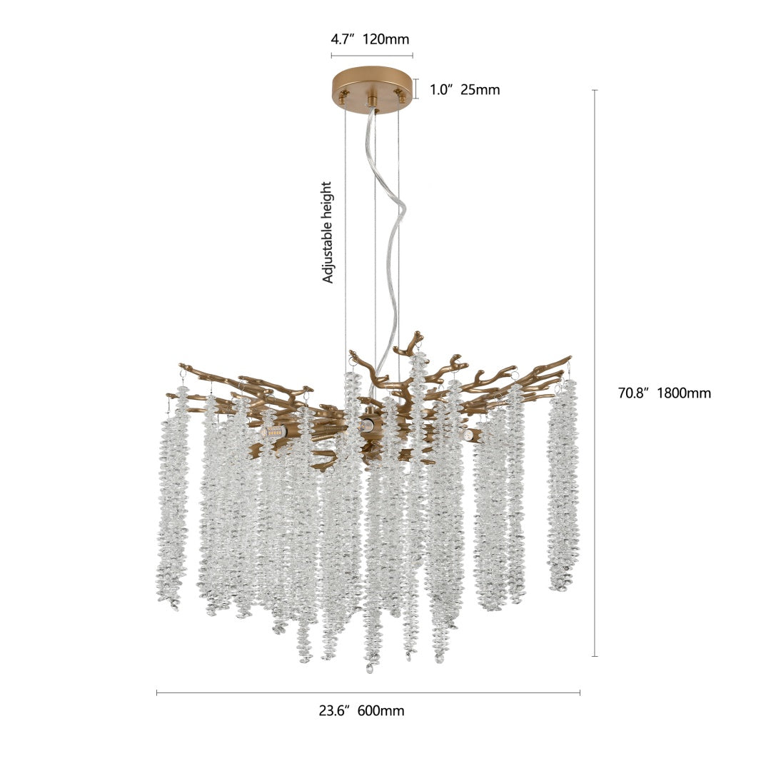 24-Inch Modern Gold Pendant Light with Crystal Strands