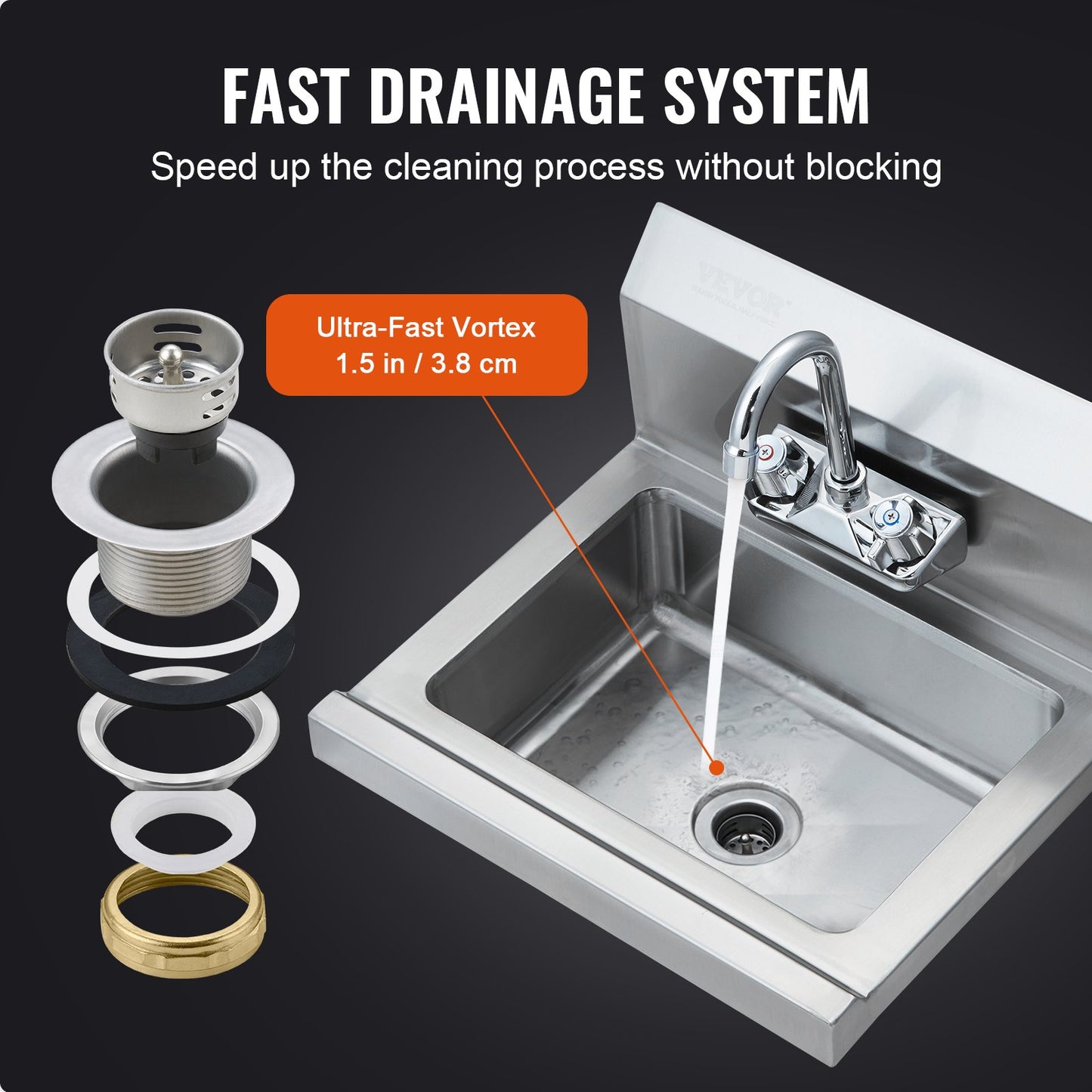 Stainless Steel Commercial Hand Sink with Faucet - 17 x 12.8 Inch