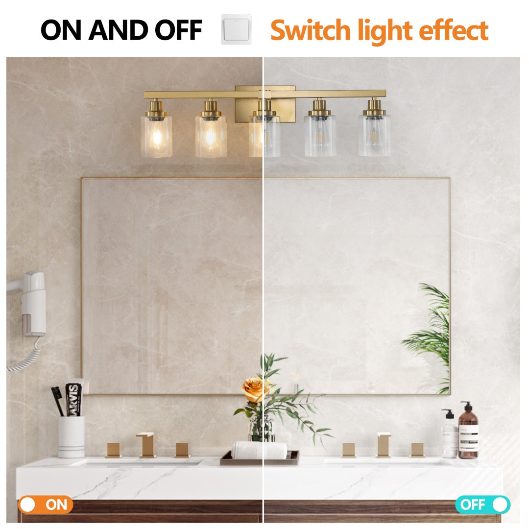 5-Light Golden Vanity Light Fixture with Clear Glass Shades