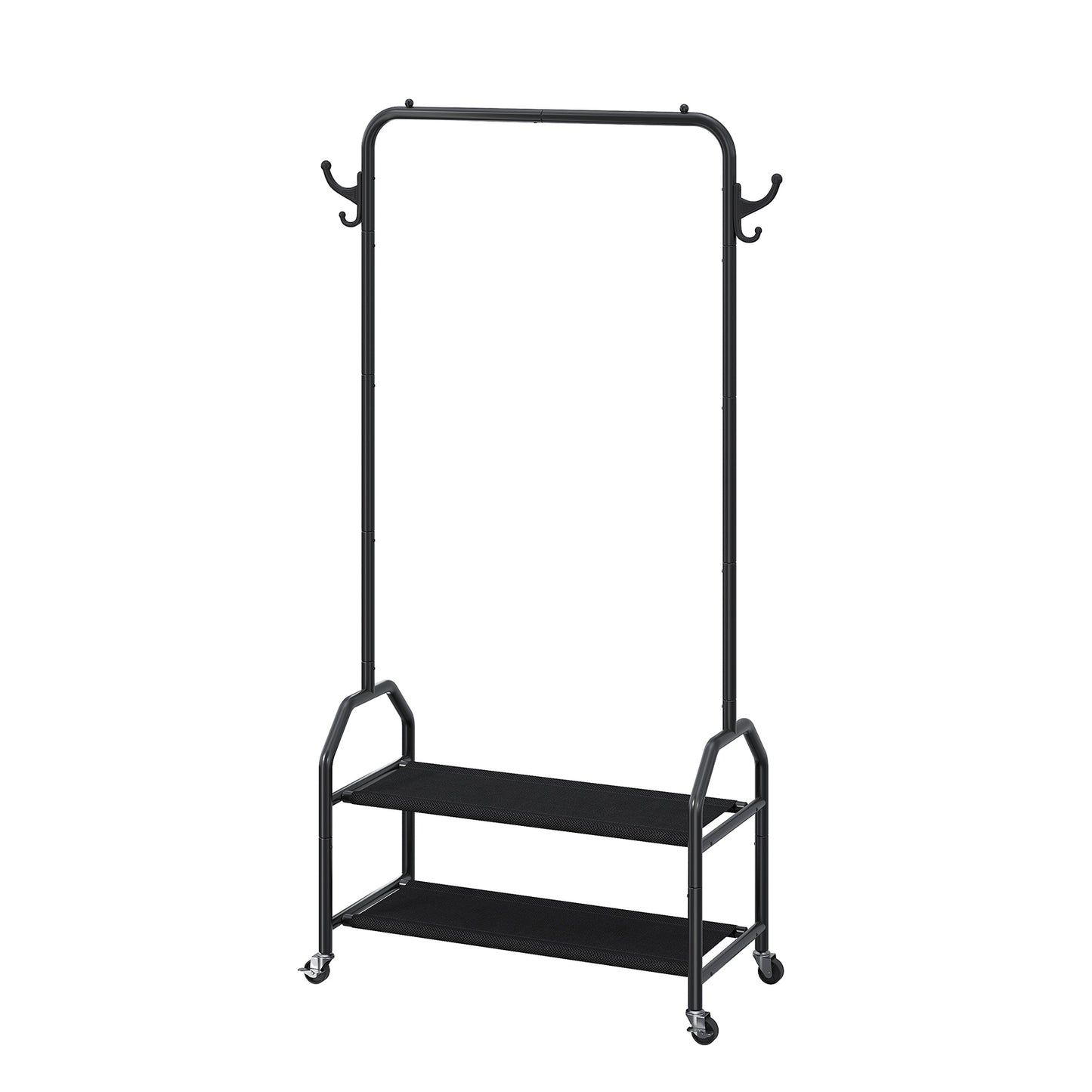 Rolling Clothes Rack with 2 Tier Shelves - Black