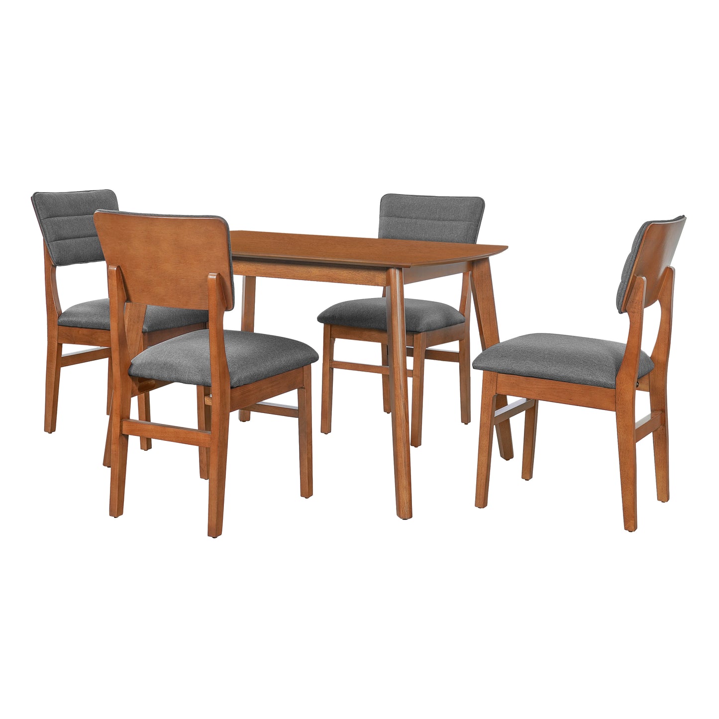 Farmhouse Dining Table Set for 4 with Upholstered Chairs - Brown & Gray