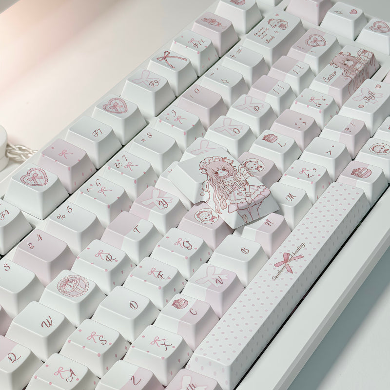 Cute Pink and White Sheep Keycap Set - Sweet Design