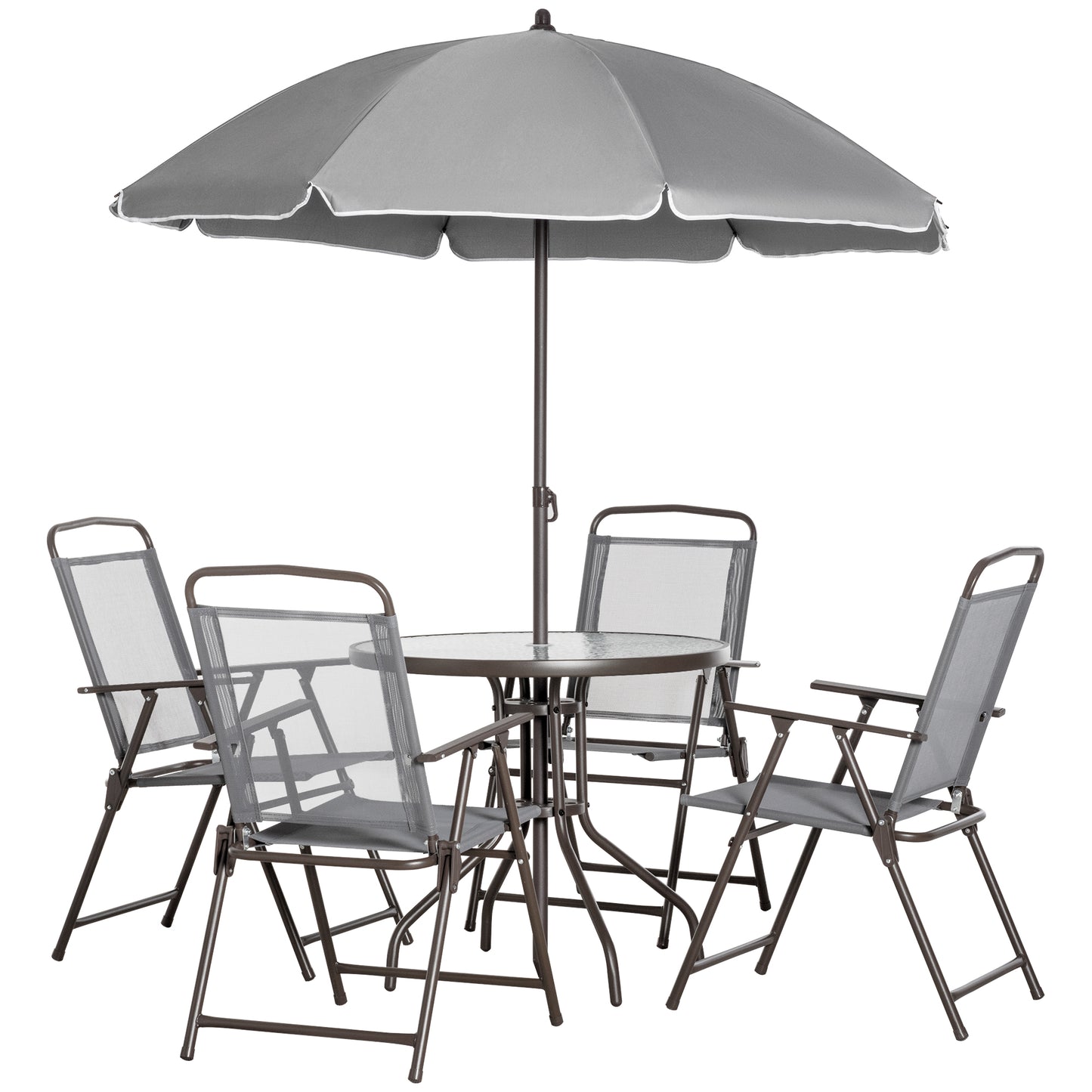 6-Piece Outdoor Dining Set for 4 with Umbrella - Gray