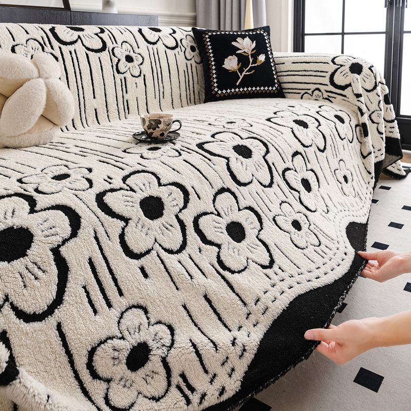 Thick Plush Sofa Cover Cloth Winter Sofa Cushion Protector - Geometric Pattern