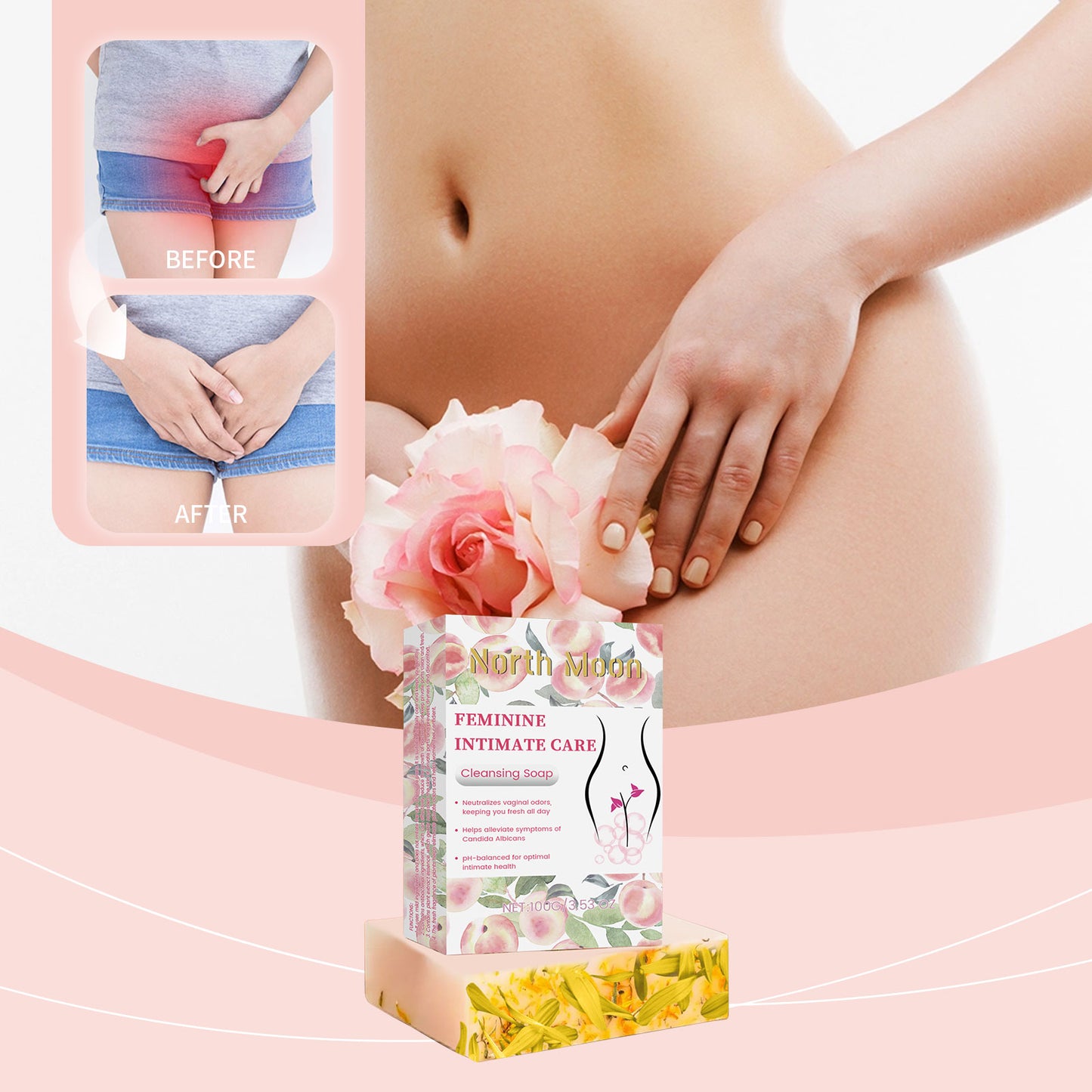Gentle Feminine Cleansing Bar Soap with Peach & Aloe Vera Extract