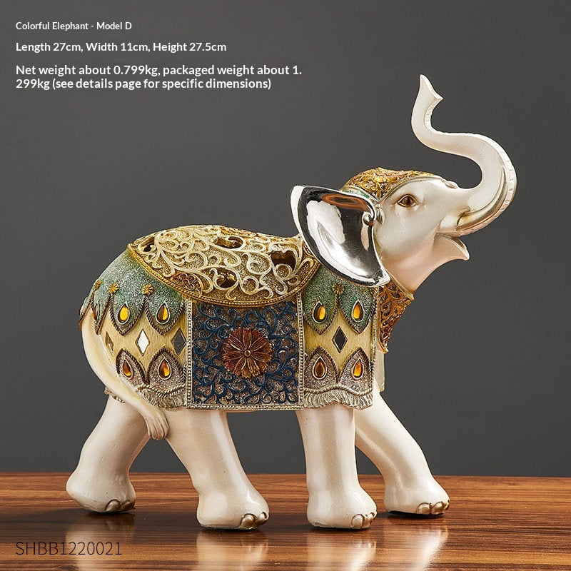 Elephant Desktop Ornament Set for Living Room Decor - Resin Art Piece