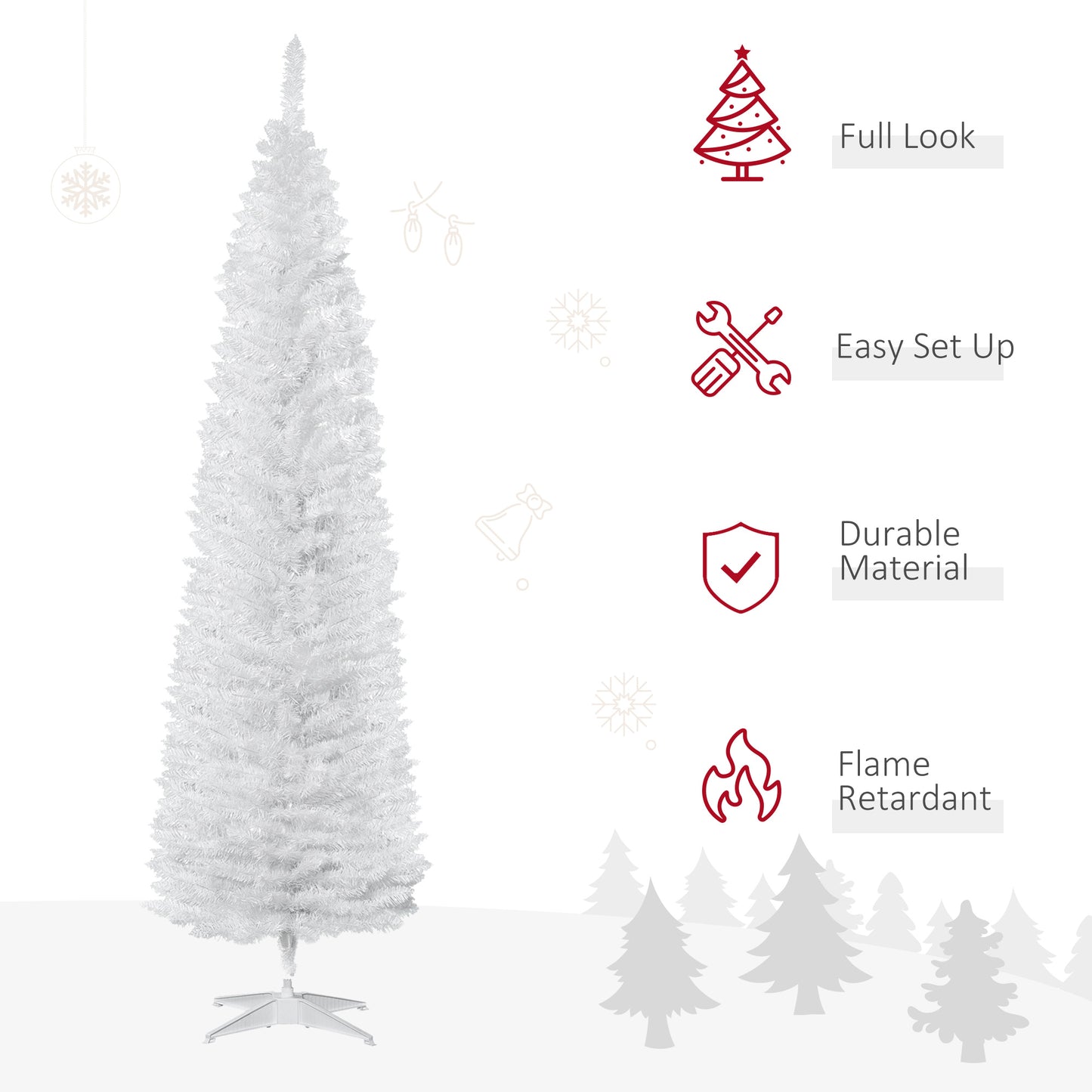 7ft Unlit Pencil Christmas Tree - Slim White Design with 499 Tips