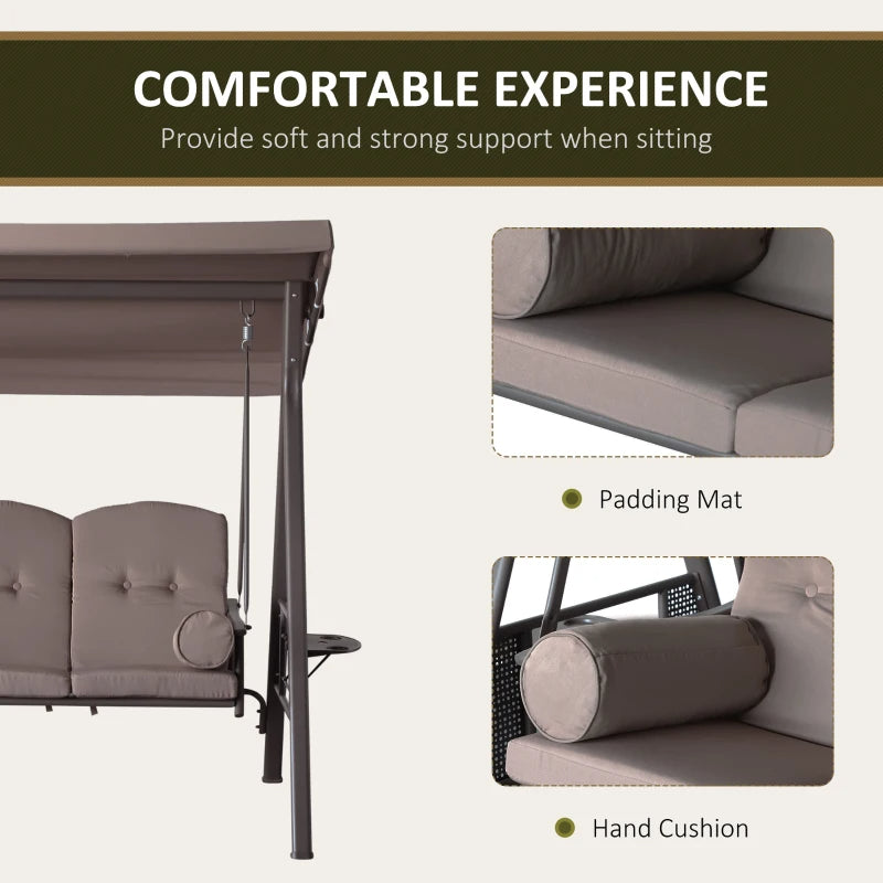3-Seat Outdoor Patio Swing Chair with Adjustable Canopy - Brown Frame