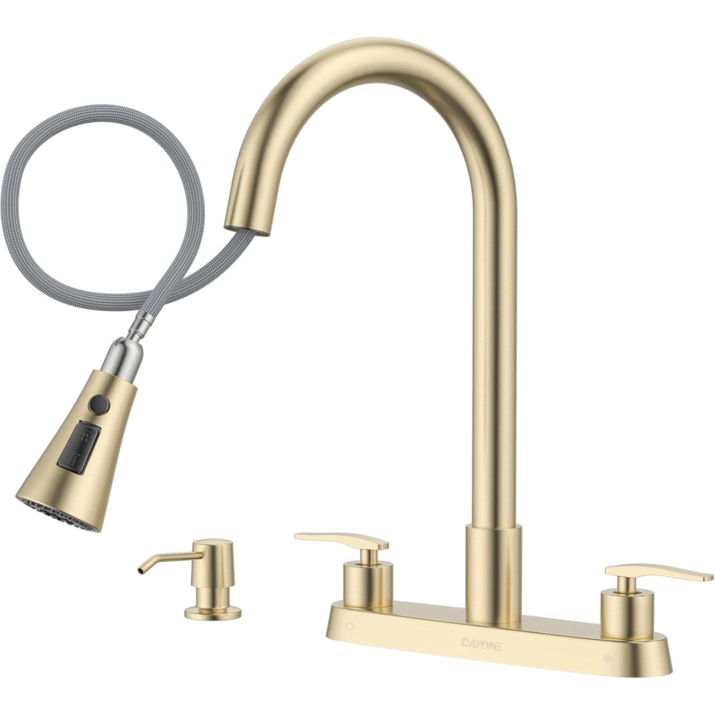 Brushed Gold Kitchen Faucet with Pull Down Sprayer and Soap Dispenser