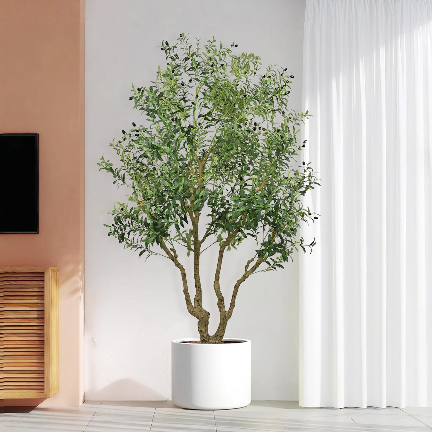 8FT Tall Artificial Olive Tree - Lifelike Faux Potted Plant