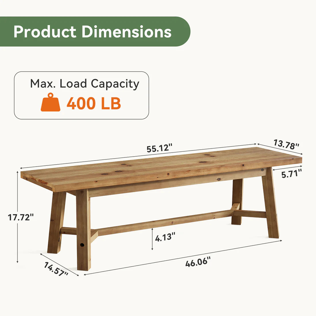 Rustic Entryway Bench - 55-Inch Solid Wood Shoe Storage